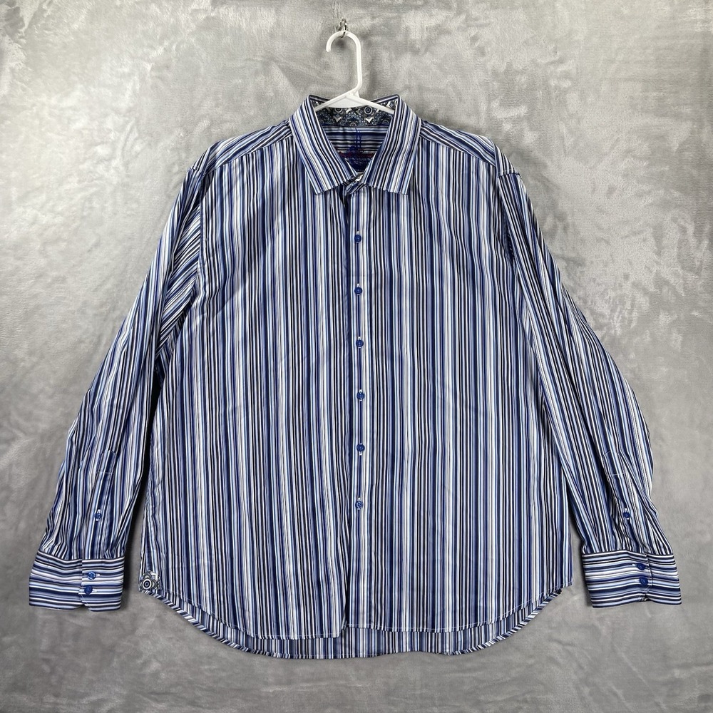 Robert Graham Shirt men's 3XL Button Up Striped Long Sleeve Designer Blue Casual - Picture 1 of 13